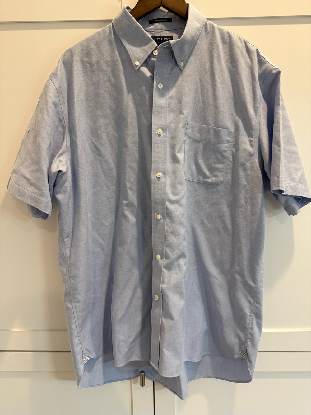 Lands’ End Men’s 17.5 Supima No Iron Oxford Shirt Blue Short Sleeve